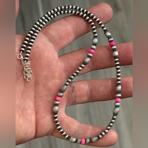 STERLING SILVER NATIVE AMERICAN SW 4mm FIRE PINK OPAL NAVAJO PEARL NECKLACE .925